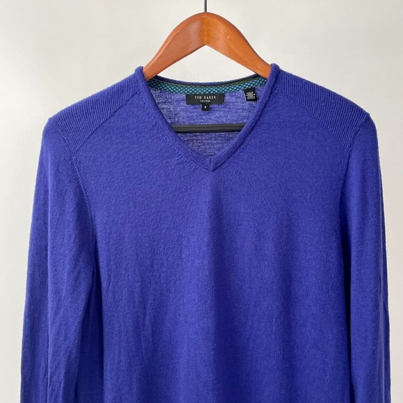 Ted Baker London Babel Merino Wool V Neck Sweater, Purple, Size 3 (Medium) - Picture 2 of 7